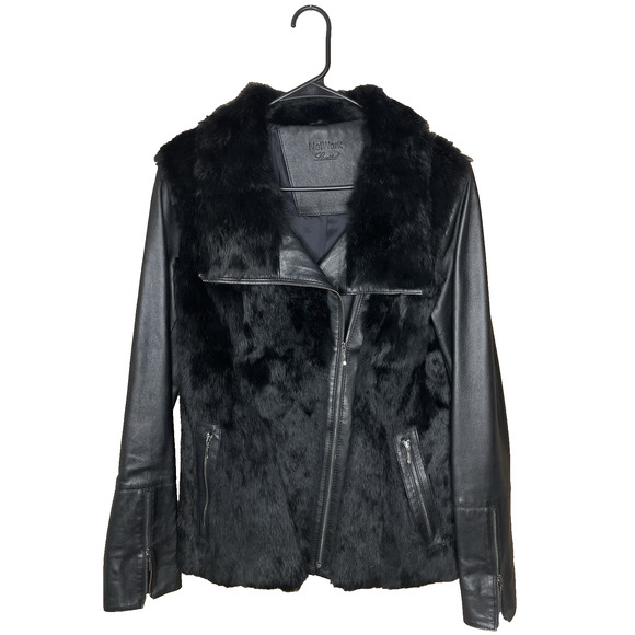 Network Jackets & Blazers - NetWork Black Leather Rabbit Fur Moto Jacket Women’s M Luxe Grunge Citywear